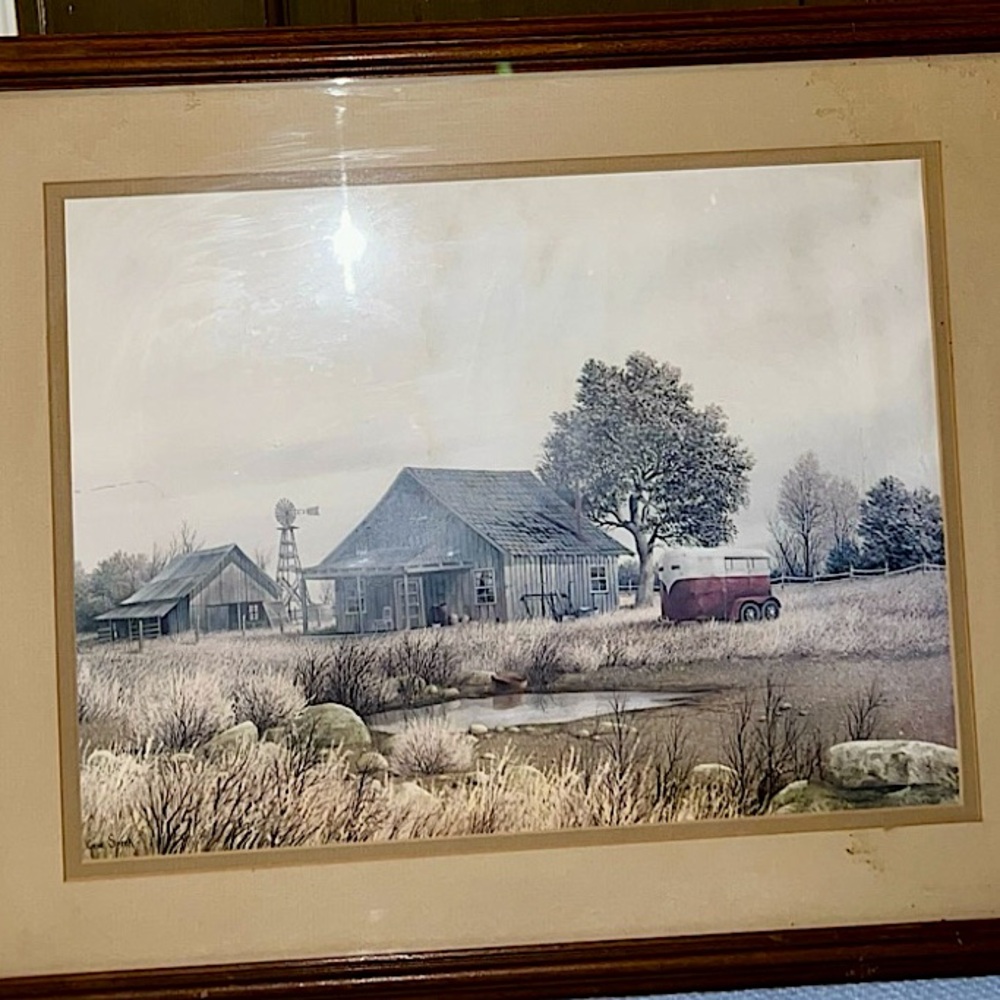 Vintage Gene Speck Art Wood Framed Print Country Landscape Wagon Barn - Picture 4 of 15